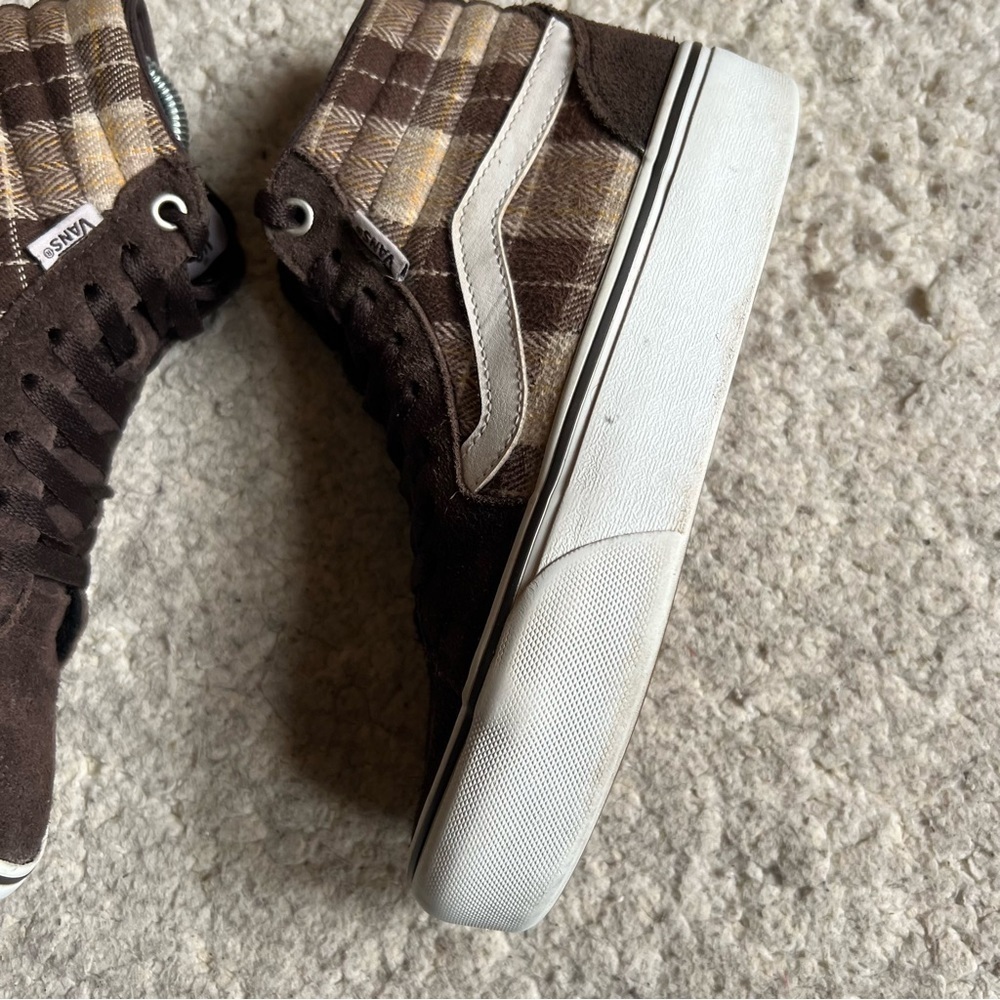 Vans: Brown Cream Tan Plaid Mix Filmore Hi Platform Sneakers Women's Size 6 - Picture 7 of 14